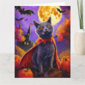 Halloween Russische Blauwe Kat Vampier Pompoenen e Kaart (Voorkant)