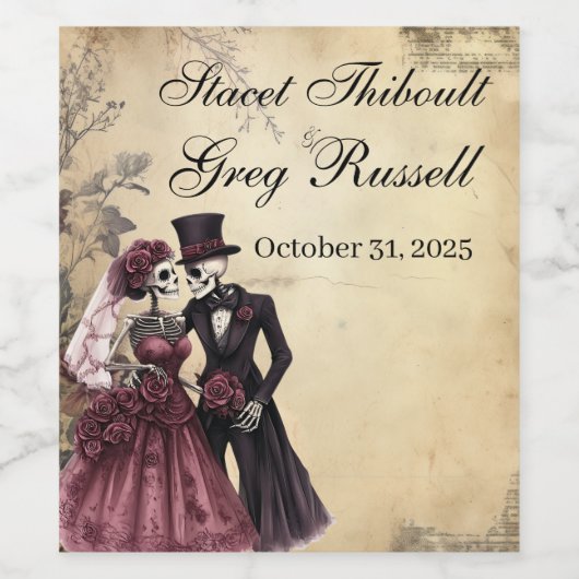 Halloween Rustic Gothic Skeleton Adres Label Wijn Etiket (Enkel label)