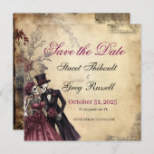 Halloween Rustic Gothic Skeleton Bewaar de datum Kaart (Voorkant / Achterkant)