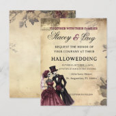 Halloween rustieke gotische skelet bruiloft briefkaart (Voorkant / Achterkant)