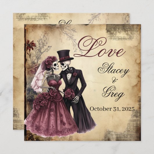 Halloween rustieke gotische skelet bruiloft kaart (Voorkant / Achterkant)