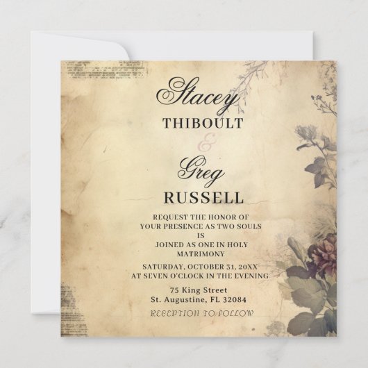 Halloween rustieke gotische skelet bruiloft kaart (Achterkant)