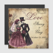 Halloween rustieke gotische skelet bruiloft magnetische uitnodiging (Voorkant / Achterkant)