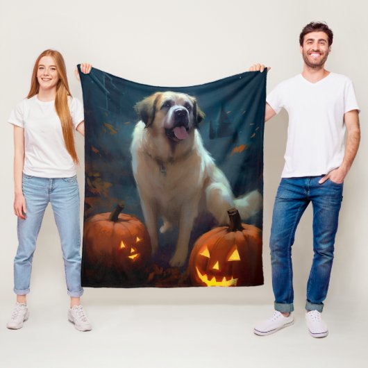 Halloween Saint Bernard met pompoenen eng Fleece Deken (In situ)