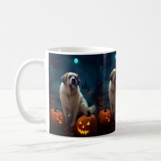 Halloween Saint Bernard met pompoenen eng Koffiemok (Links)