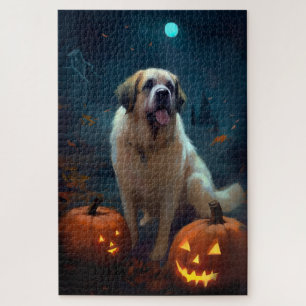 Halloween Saint Bernard met pompoenen eng Legpuzzel