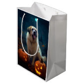 Halloween Saint Bernard met pompoenen eng Medium Cadeauzakje (Achterkant Gekanteld)