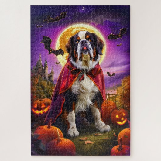 Halloween Saint Bernard Vampire Pumpkins eng Legpuzzel (Verticaal)