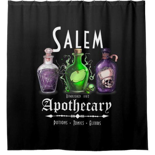 Halloween Salem Apothecary Potions Tonics Elixirs Douchegordijn (Voorkant)