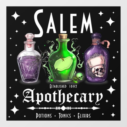 Halloween Salem Apothecary Potions Tonics Elixirs Raamsticker (Vel)