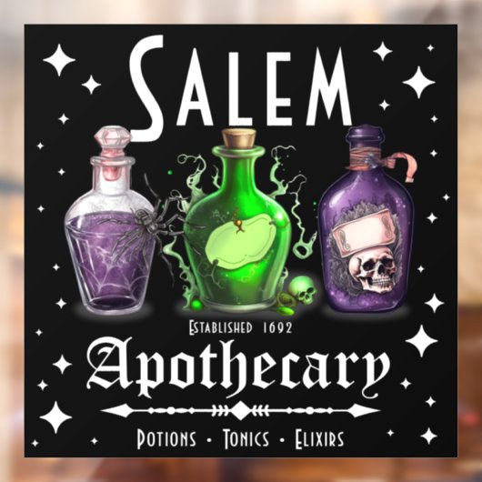 Halloween Salem Apothecary Potions Tonics Elixirs Raamsticker (Vel 2)