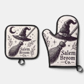 Halloween Salem Witch Broomstick Ovenwant & Pannenlap Set (Voorkant)