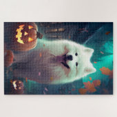Halloween Samojeed Met Pompoenen Eng Legpuzzel (Horizontaal)