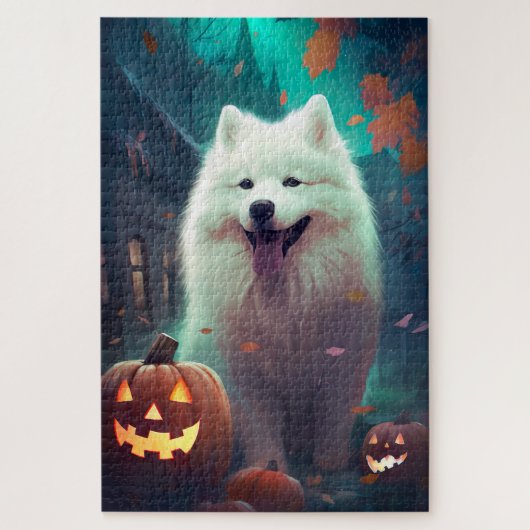 Halloween Samojeed Met Pompoenen Eng Legpuzzel (Verticaal)