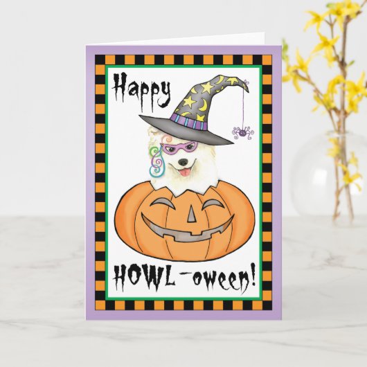 Halloween Samoyed Kaart (Gele Bloem)