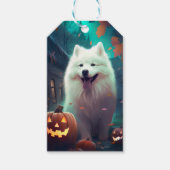 Halloween Samoyed met pompoenen eng Cadeaulabel (Voorkant)