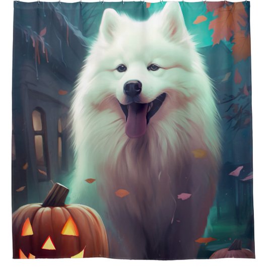 Halloween Samoyed met pompoenen eng Douchegordijn (Voorkant)