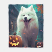 Halloween Samoyed met pompoenen eng Fleece Deken (Voorkant)