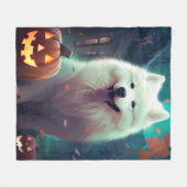 Halloween Samoyed met pompoenen eng Fleece Deken (Voorkant (Horizontaal))
