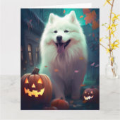 Halloween Samoyed met pompoenen eng Kaart (Gele Bloem)