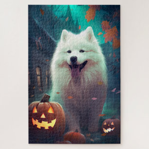 Halloween Samoyed met pompoenen eng Legpuzzel