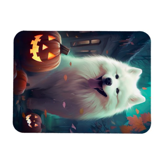 Halloween Samoyed met pompoenen eng Magneet (Horizontaal)