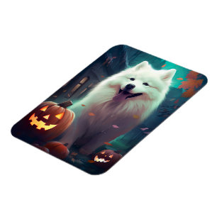 Halloween Samoyed met pompoenen eng Magneet