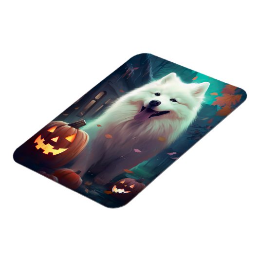 Halloween Samoyed met pompoenen eng Magneet (Linkerzijde)