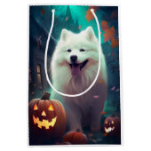 Halloween Samoyed met pompoenen eng Medium Cadeauzakje (Voorkant)