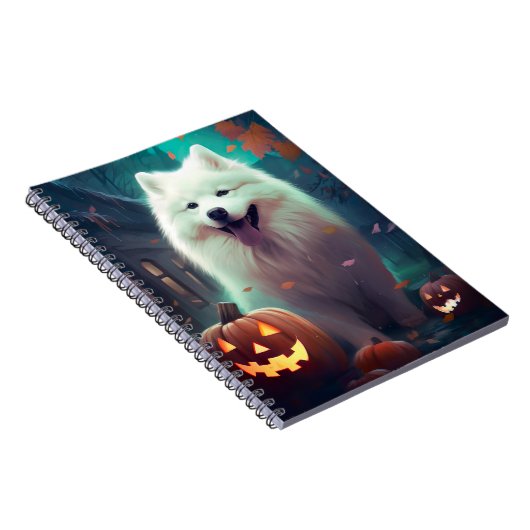 Halloween Samoyed met pompoenen eng Notitieboek (Rechterzijde)