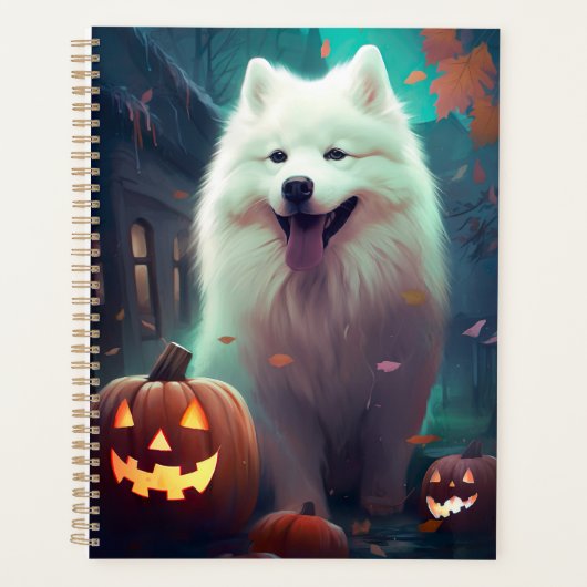 Halloween Samoyed met pompoenen eng Planner (Voorkant)