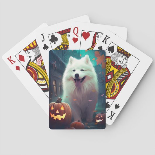 Halloween Samoyed met pompoenen eng Pokerkaarten (Achterkant)