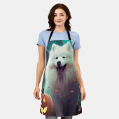 Halloween Samoyed met pompoenen eng Schort (Gedragen)