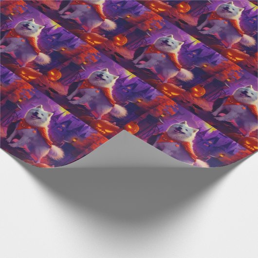 Halloween Samoyed Vampire Pumpkins eng Cadeaupapier (Hoek)