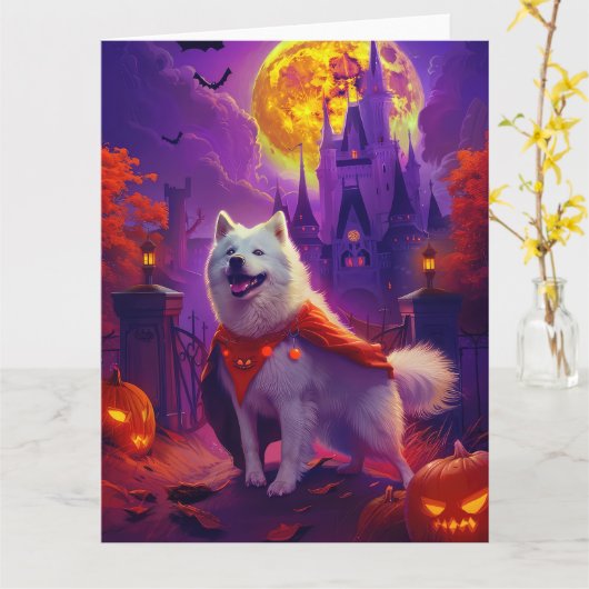 Halloween Samoyed Vampire Pumpkins eng Kaart (Gele Bloem)