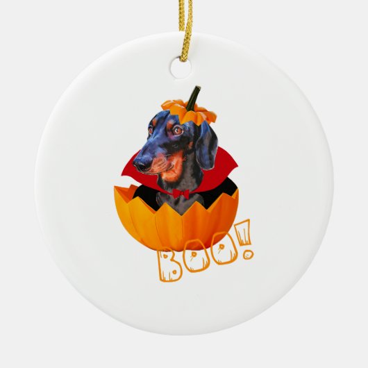 Halloween Sause Dog Boo Pumpkin Dachshund Keramisch Ornament (Voorkant)