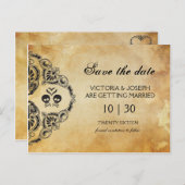 Halloween Save the Date - Skull & Crossbones Aankondigingskaart (Voorkant / Achterkant)
