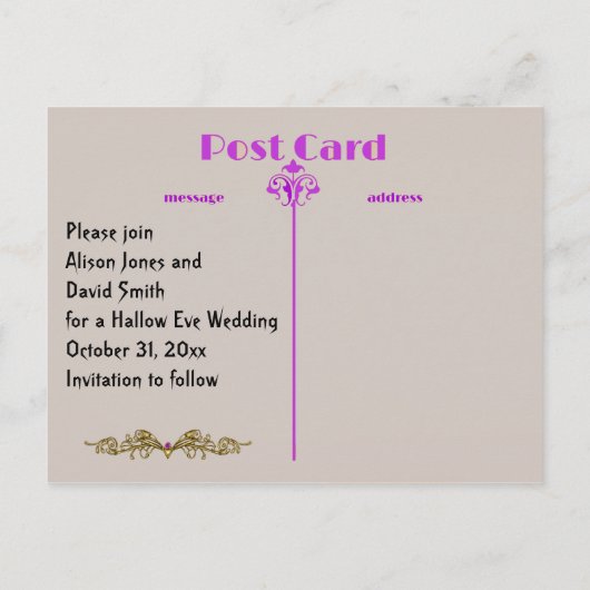 Halloween Save the Date with Paarse Love Potion Aankondigingskaart (Achterkant)