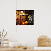 Halloween Scarecrow, Bats and Pumpkins Poster (Keuken)