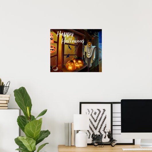 Halloween Scarecrow, Bats and Pumpkins Poster (Thuiskantoor)