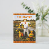 Halloween scarecrow in pompoenveld briefkaart (Staand voorkant)