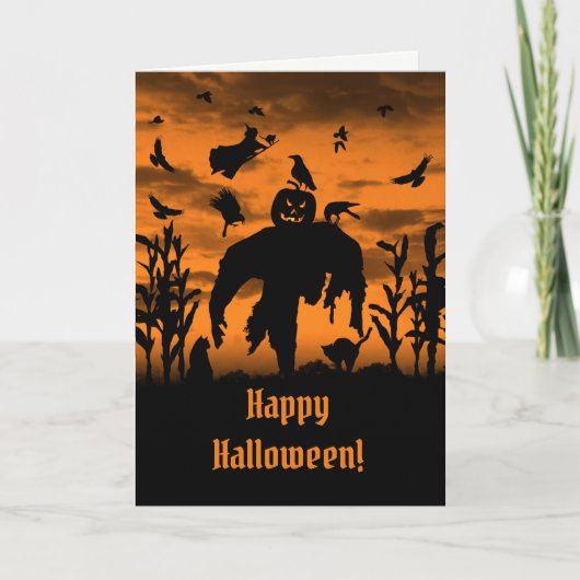 Halloween Scarecrow Jack O Lantern Witch Ravens Kaart (Voorkant)