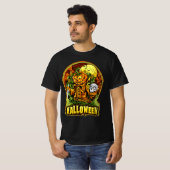 Halloween Scarecrow Skull Pumpkin Head Knife Bats T-shirt (Voorkant volledig)