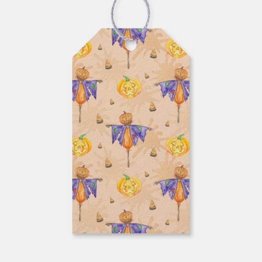Halloween Scarecrow with Pumpkin Cadeaulabel (Achterkant)