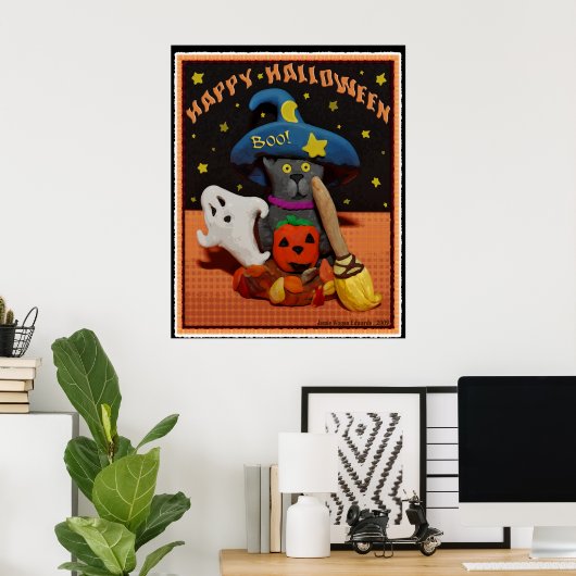 Halloween Scared Cat Art Poster (Thuiskantoor)