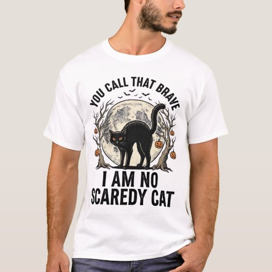 Halloween Scaredy Cat Vintage Gravure Shirt Desi (Voorkant)