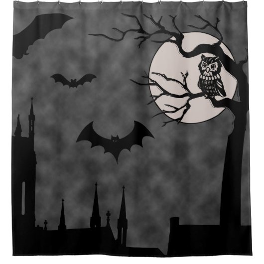 Halloween Scary Bats Douche Gordijn - Zwart Grijs (Voorkant)