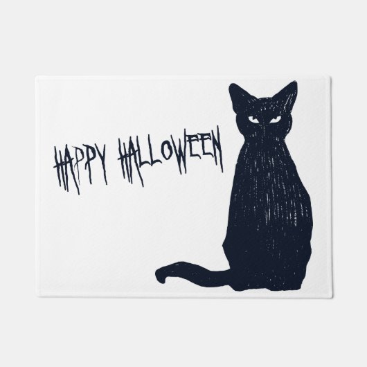 Halloween Scary Black Cat Silhouette Deurmat (Voorkant)