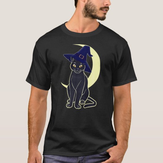Halloween Scary Black Cat Witch Hat Cute Kitten Mo T-shirt (Voorkant)