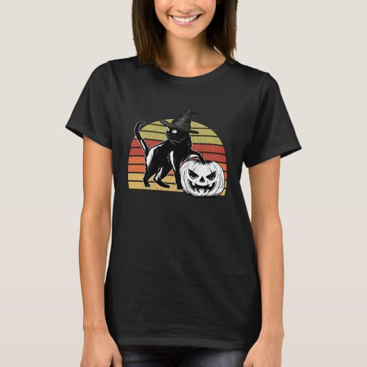 Halloween Scary Black Cat Witch Hat Pumpkin JackOL T-shirt (Voorkant)